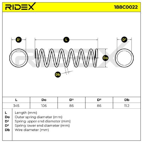 RIDEX 188C0022 2x Federn Fahrwerksfedern Hinten für FORD FOCUS (DAW, DBW) Bild RIDEX 188C0022 2x Federn Fahrwerksfedern Hinten für FORD FOCUS (DAW, DBW)