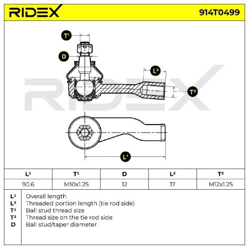 RIDEX Spurstangenkopf Vorderachse rechts Traggelenk 12x1,25 914T0499 mit Bild RIDEX Spurstangenkopf Vorderachse rechts Traggelenk 12x1,25 914T0499 mit