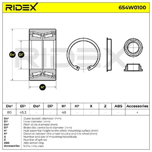 RIDEX 654W0100 Radlagersatz pro 1 Rad Hinten beidseitig für RENAULT 4321000QAB Bild RIDEX 654W0100 Radlagersatz pro 1 Rad Hinten beidseitig für RENAULT 4321000QAB