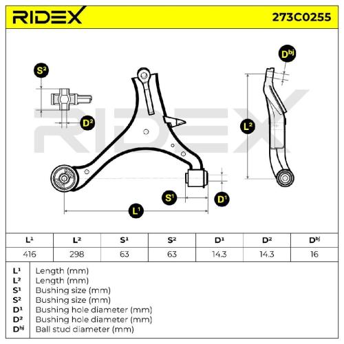 RIDEX 273C0255 Lenker Radaufhängung Querlenker Front rechts für HONDA Bild RIDEX 273C0255 Lenker Radaufhängung Querlenker Front rechts für HONDA