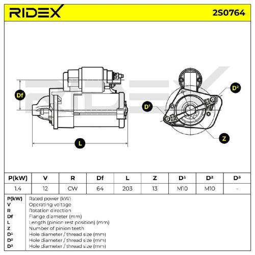 RIDEX Motor Starter/Anlasser 1,4kW für NISSAN Qashqai II (J11, J11) für RENAULT Bild RIDEX Motor Starter/Anlasser 1,4kW für NISSAN Qashqai II (J11, J11) für RENAULT