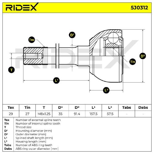 RIDEX 5J0312 Gelenksatz Antriebswelle Achswelle radseitig für NISSAN 39100C6000 Bild RIDEX 5J0312 Gelenksatz Antriebswelle Achswelle radseitig für NISSAN 39100C6000