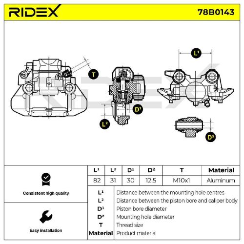 RIDEX 78B0143 Bremssattel Bremszange Hinten rechts für RENAULT Clio 1I für 8mm Bild RIDEX 78B0143 Bremssattel Bremszange Hinten rechts für RENAULT Clio 1I für 8mm