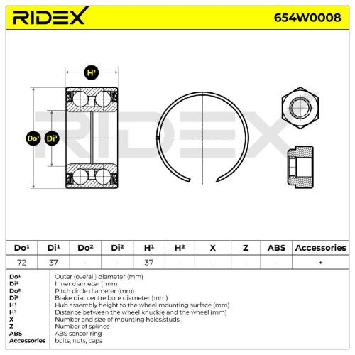 RIDEX 654W0008 Radlagersatz pro 1 Rad Vorne beidseitig für RENAULT 4021000QAA Bild RIDEX 654W0008 Radlagersatz pro 1 Rad Vorne beidseitig für RENAULT 4021000QAA