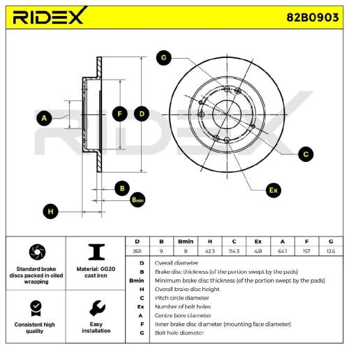 RIDEX 82B0903 2x Bremsscheiben Hinten Ø259,7mm voll für HONDA PRELUDE V Bild RIDEX 82B0903 2x Bremsscheiben Hinten Ø259,7mm voll für HONDA PRELUDE V