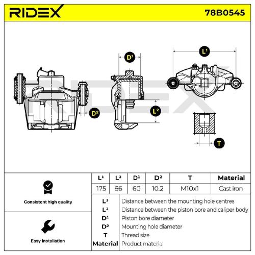 RIDEX 78B0545 Bremssattel Bremszange Vorne links passend für MERCEDES-BENZ Bild RIDEX 78B0545 Bremssattel Bremszange Vorne links passend für MERCEDES-BENZ