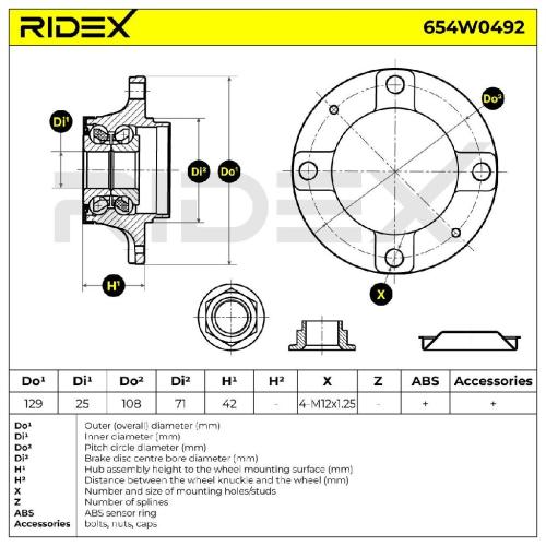 RIDEX 654W0492 Radlagersatz pro 1 Rad Hinten passend für PEUGEOT 206 Schrägheck Bild RIDEX 654W0492 Radlagersatz pro 1 Rad Hinten passend für PEUGEOT 206 Schrägheck