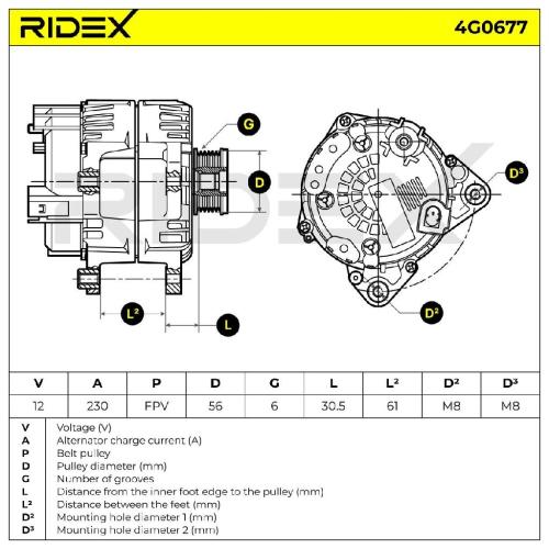 RIDEX 4G0677 Lichtmaschine 230A 12V Drehrichtung im Uhrzeigersinn mit für VW Bild RIDEX 4G0677 Lichtmaschine 230A 12V Drehrichtung im Uhrzeigersinn mit für VW