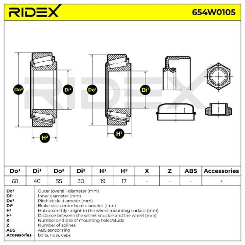 RIDEX 654W0105 Radlagersatz pro 1 Rad Hinten beidseitig passend für PEUGEOT Bild RIDEX 654W0105 Radlagersatz pro 1 Rad Hinten beidseitig passend für PEUGEOT