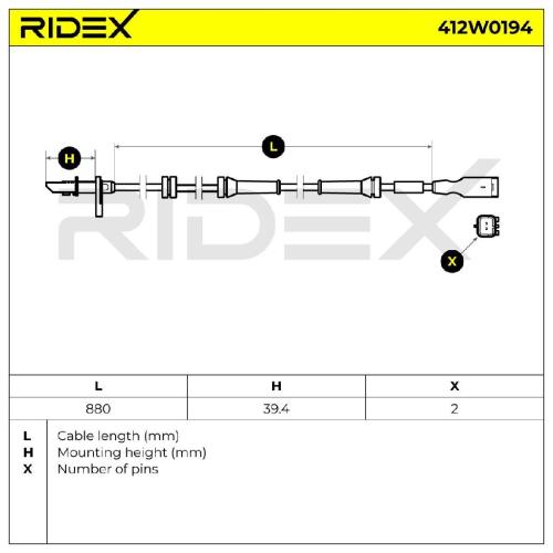 RIDEX ABS-Sensor 412W0194 Vorderachse beidseitig Sensorart: aktiver Sensor 880mm Bild RIDEX ABS-Sensor 412W0194 Vorderachse beidseitig Sensorart: aktiver Sensor 880mm