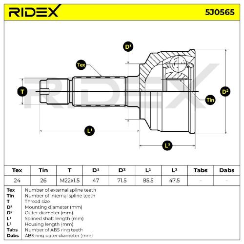 RIDEX 5J0565 Gelenksatz Antriebswelle Achswelle radseitig für TOYOTA AYGO Bild RIDEX 5J0565 Gelenksatz Antriebswelle Achswelle radseitig für TOYOTA AYGO