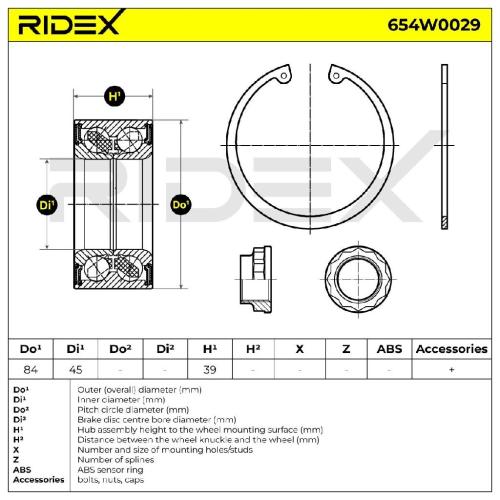 RIDEX 654W0029 Radlagersatz pro 1 Rad Hinten beidseitig A1243500749 A2099800016 Bild RIDEX 654W0029 Radlagersatz pro 1 Rad Hinten beidseitig A1243500749 A2099800016