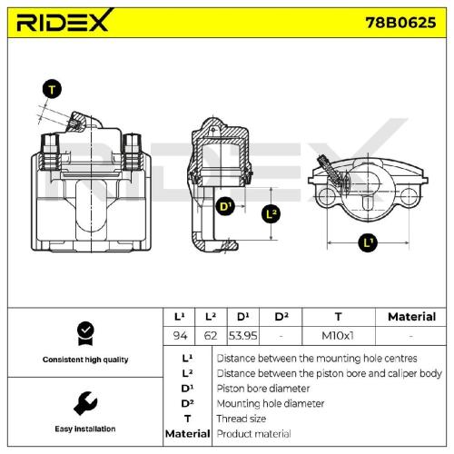 RIDEX 78B0625 Bremssattel Bremszange Vorne links für FORD Fiesta Mk5 Schrägheck Bild RIDEX 78B0625 Bremssattel Bremszange Vorne links für FORD Fiesta Mk5 Schrägheck