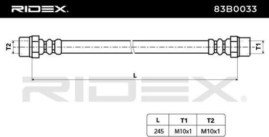RIDEX Bremsschlauch 83B0033 HINTEN beidseitig BREMSSCHLÄUCHE Länge: 245mm für VW Bild RIDEX Bremsschlauch 83B0033 HINTEN beidseitig BREMSSCHLÄUCHE Länge: 245mm für VW