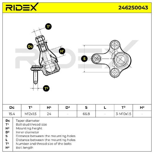 RIDEX 2462S0043 Traggelenk Führungsgelenk Vorne Links für VW Golf 5II Schrägheck Bild RIDEX 2462S0043 Traggelenk Führungsgelenk Vorne Links für VW Golf 5II Schrägheck