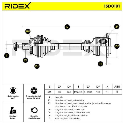 RIDEX Antriebswelle Achswelle Vorderachse/Vorne rechts für AUDI A6 Avant Bild RIDEX Antriebswelle Achswelle Vorderachse/Vorne rechts für AUDI A6 Avant