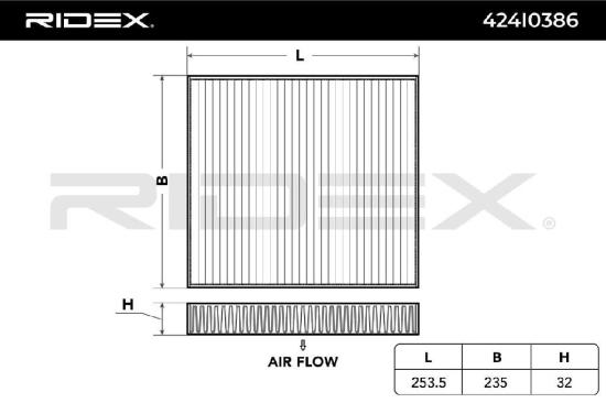 RIDEX 424I0386 Innenraumfilter Pollenfilter Höhe: 30 Breite: 235 Länge: 252 Bild RIDEX 424I0386 Innenraumfilter Pollenfilter Höhe: 30 Breite: 235 Länge: 252