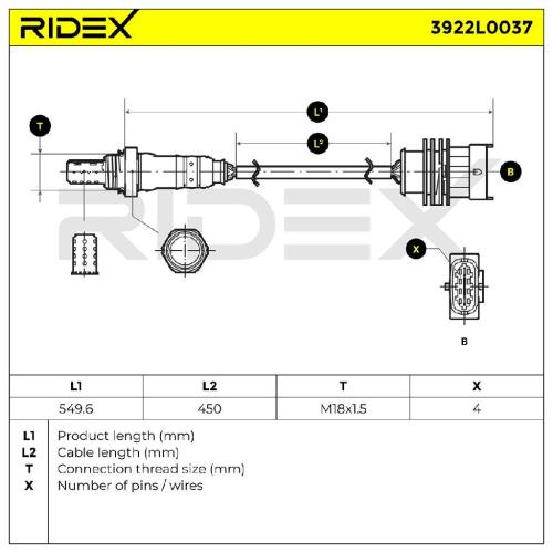 RIDEX 3922L0037 Lambdasonde Oxygen O2 Sensor Beheizt für AUDI A4 Avant (8K5, B8) Bild RIDEX 3922L0037 Lambdasonde Oxygen O2 Sensor Beheizt für AUDI A4 Avant (8K5, B8)