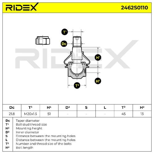 RIDEX 2462S0110 Traggelenk Führungsgelenk Vorne passend für MERCEDES-BENZ Bild RIDEX 2462S0110 Traggelenk Führungsgelenk Vorne passend für MERCEDES-BENZ