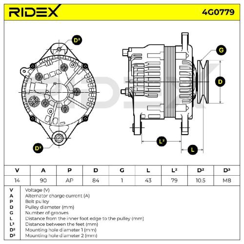 RIDEX 4G0779 Lichtmaschine 90A 12V Drehrichtung im Uhrzeigersinn mit für NISSAN Bild RIDEX 4G0779 Lichtmaschine 90A 12V Drehrichtung im Uhrzeigersinn mit für NISSAN