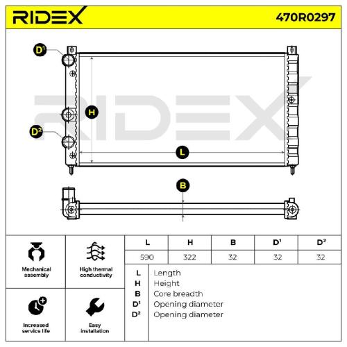 RIDEX 470R0297 Motorkühler / Wasserkühler für SKODA FELICIA II (6U1) 441076E11 Bild RIDEX 470R0297 Motorkühler / Wasserkühler für SKODA FELICIA II (6U1) 441076E11