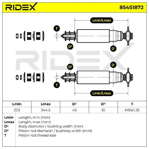 RIDEX 854S1872 2x Stoßdämpfer Gasdruck Vorne für MITSUBISHI 54300M1060 HR212851 Bild RIDEX 854S1872 2x Stoßdämpfer Gasdruck Vorne für MITSUBISHI 54300M1060 HR212851