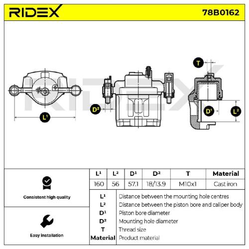 RIDEX 78B0162 Bremssattel Bremszange Vorne rechts für MAZDA 323 F VI (BJ) Bild RIDEX 78B0162 Bremssattel Bremszange Vorne rechts für MAZDA 323 F VI (BJ)