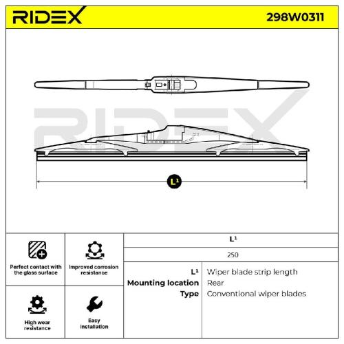 RIDEX Scheibenwischer Wischblatt Stück ohne Spoiler Heckwischer Hinten Länge: Bild RIDEX Scheibenwischer Wischblatt Stück ohne Spoiler Heckwischer Hinten Länge: