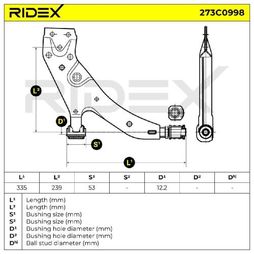 RIDEX 273C0998 Lenker Radaufhängung Querlenker Front rechts für TOYOTA STARLET Bild RIDEX 273C0998 Lenker Radaufhängung Querlenker Front rechts für TOYOTA STARLET