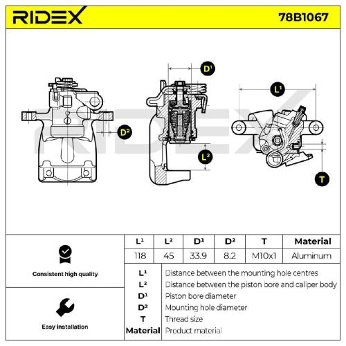 RIDEX 78B1067 Bremssattel Bremszange Hinten links für FIAT PANDA (169) für 11mm Bild RIDEX 78B1067 Bremssattel Bremszange Hinten links für FIAT PANDA (169) für 11mm
