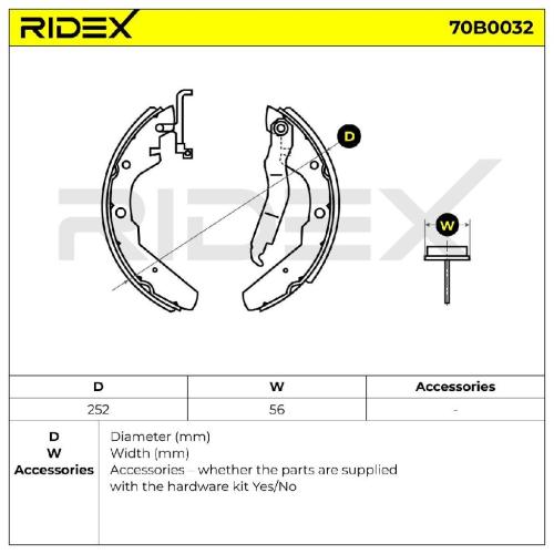 RIDEX Bremsbacken Satz für Trommelbremse Hinten mit Hebel für VW 70B0032 Bild RIDEX Bremsbacken Satz für Trommelbremse Hinten mit Hebel für VW 70B0032