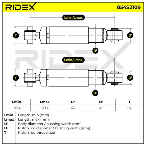 RIDEX 854S2109 2x Stoßdämpfer Gasdruck Hinten für CITROËN BERLINGO (B9) 5206QQ Bild RIDEX 854S2109 2x Stoßdämpfer Gasdruck Hinten für CITROËN BERLINGO (B9) 5206QQ
