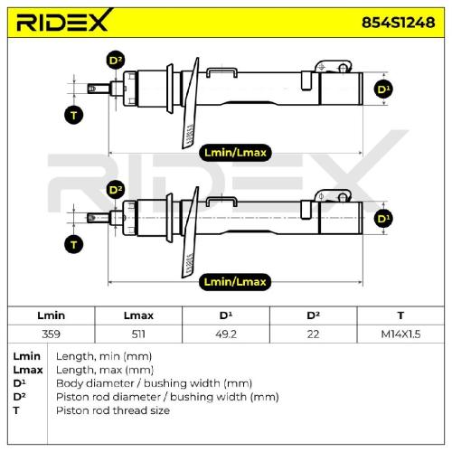 RIDEX 854S1248 2x Stoßdämpfer Federbein Gasdruck Vorne für VW POLO (9N) Bild RIDEX 854S1248 2x Stoßdämpfer Federbein Gasdruck Vorne für VW POLO (9N)