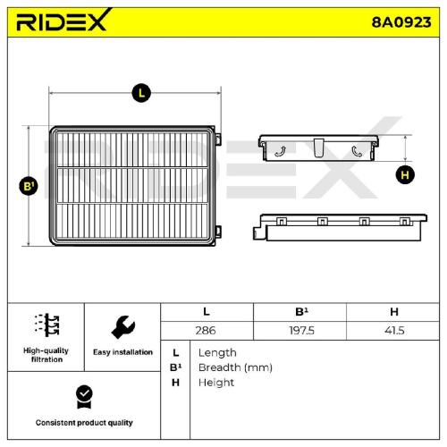 RIDEX 8A0923 Motor Luftfilter Filtereinsatz für HYUNDAI Tucson (TL, TLE) für KIA Bild RIDEX 8A0923 Motor Luftfilter Filtereinsatz für HYUNDAI Tucson (TL, TLE) für KIA