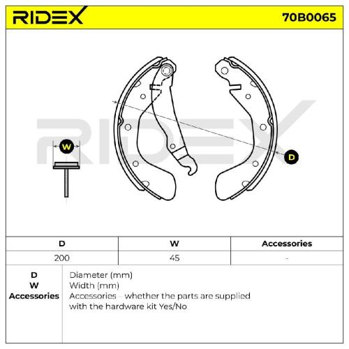 RIDEX Bremsbacken Satz für Trommelbremse Hinten mit Hebel für OPEL 70B0065 Bild RIDEX Bremsbacken Satz für Trommelbremse Hinten mit Hebel für OPEL 70B0065