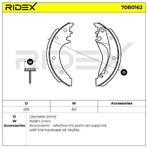 RIDEX Bremsbacken Satz für Trommelbremse Hinten mit Handbremshebel 70B0162 Bild RIDEX Bremsbacken Satz für Trommelbremse Hinten mit Handbremshebel 70B0162