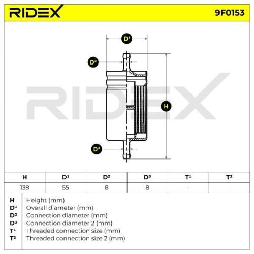 RIDEX 9F0153 Kraftstofffilter Line Filter für CHEVROLET CAPTIVA (C100, C140) Bild RIDEX 9F0153 Kraftstofffilter Line Filter für CHEVROLET CAPTIVA (C100, C140)