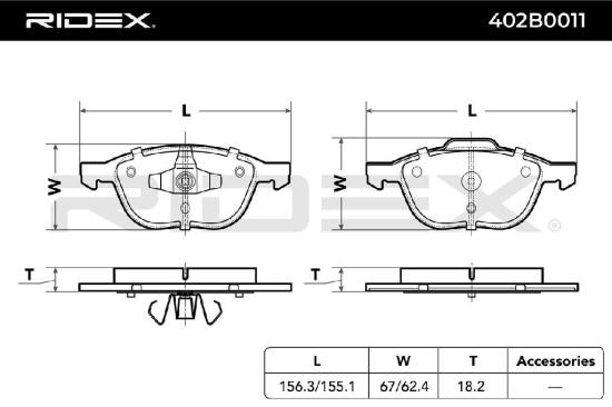 RIDEX Bremsbelagsatz Bremsbeläge Vorne für FORD FOCUS III Turnier Kuga Mk2 (DM2) Bild RIDEX Bremsbelagsatz Bremsbeläge Vorne für FORD FOCUS III Turnier Kuga Mk2 (DM2)