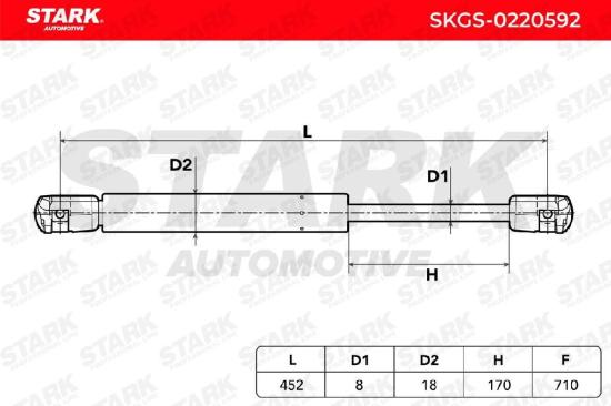 STARK SKGS-0220592 Heckklappendämpfer rechts Länge:452mm 740N Hub: 170mm Bild STARK SKGS-0220592 Heckklappendämpfer rechts Länge:452mm 740N Hub: 170mm
