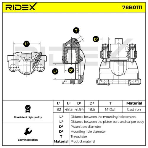 RIDEX 78B0111 Bremssattel Bremszange Hinten rechts für VOLVO V70 II (285) Bild RIDEX 78B0111 Bremssattel Bremszange Hinten rechts für VOLVO V70 II (285)