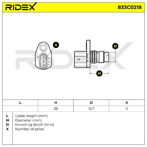 RIDEX Kurbelwellensensor 833C0218 Anzahl der Steckkontakte: 3 ohne Kabel Bild RIDEX Kurbelwellensensor 833C0218 Anzahl der Steckkontakte: 3 ohne Kabel