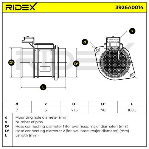 RIDEX 3926A0014 Luftmassenmesser/Luftmengenmesser LMM mit Gehäuse für RENAULT Bild RIDEX 3926A0014 Luftmassenmesser/Luftmengenmesser LMM mit Gehäuse für RENAULT