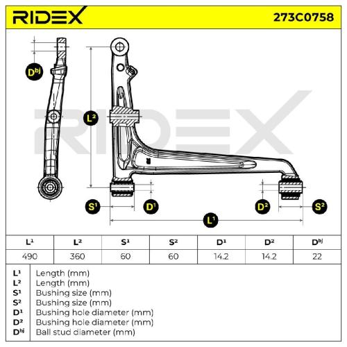 RIDEX 273C0758 Lenker Radaufhängung Querlenker Front unten für VW 701407152A Bild RIDEX 273C0758 Lenker Radaufhängung Querlenker Front unten für VW 701407152A