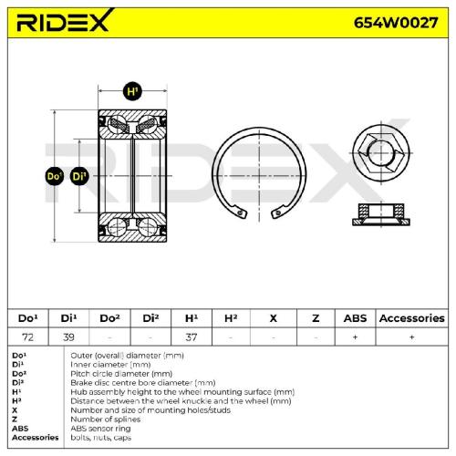 RIDEX 654W0027 Radlagersatz pro 1 Rad Vorne beidseitig für FORD D65133047 Bild RIDEX 654W0027 Radlagersatz pro 1 Rad Vorne beidseitig für FORD D65133047