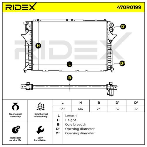 RIDEX 470R0199 Motorkühler / Wasserkühler für AUDI 100 Limousine (4A2, C4) Bild RIDEX 470R0199 Motorkühler / Wasserkühler für AUDI 100 Limousine (4A2, C4)