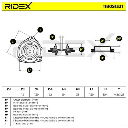 RIDEX 1180S1331 Federbeinstützlager Vorne rechts für NISSAN 543209U00A 122300Q0A Bild RIDEX 1180S1331 Federbeinstützlager Vorne rechts für NISSAN 543209U00A 122300Q0A