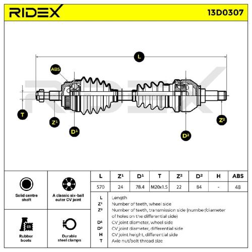 RIDEX Antriebswelle Achswelle Vorderachse/Vorne links A1683701572 13D0307 Bild RIDEX Antriebswelle Achswelle Vorderachse/Vorne links A1683701572 13D0307