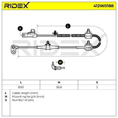 RIDEX ABS-Sensor 412W0188 Vorderachse beidseitig Sensorart: aktiver Sensor 810mm Bild RIDEX ABS-Sensor 412W0188 Vorderachse beidseitig Sensorart: aktiver Sensor 810mm