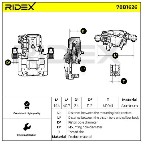RIDEX 78B1626 Bremssattel Bremszange Hinten links für HONDA CIVIC IX (FK) für Bild RIDEX 78B1626 Bremssattel Bremszange Hinten links für HONDA CIVIC IX (FK) für