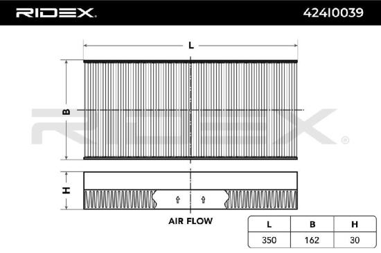 RIDEX 424I0039 Innenraumfilter Pollenfilter Höhe: 30 Breite: 162 Länge: 350 Bild RIDEX 424I0039 Innenraumfilter Pollenfilter Höhe: 30 Breite: 162 Länge: 350